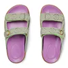 Designer Sandaler Purple Crystal Canvas Flat Silders Women Slippers Summer Beach Casual Sandal Shoes Magic Tape Top Quality Luxury Sandalee Metal Straps Gummi Slide