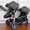 Passeggini# Nuovi gemelli Baby Passeggino 2 in 1poussette Double Jumeauxshell Double Strollerluxury Baby Carriageleather Pramma di passeggini T240509