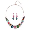 2024 Sommer Neue europäische und amerikanische Halskette Ohrringe zweiteilige Set Vintage Crystal Bunte Blumenmuster Exquisites Schmuck