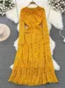 Sıradan Elbiseler 2024 Moda Çiçek Nakamı Dantel Elbise Kadınlar Uzun Kollu O Boyun Çiçek Out Tığ işi Akşam Düğün Partisi Vestidos
