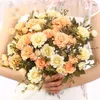 Decorative Flowers 7 Big Heads 35cm Length Pink Dahlia Silk Artificial Bouquet Fake For Wedding Home Outdoor Party Decoration