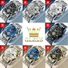 Olevs Mens Watches Classic Multifunctional Fltwheel Chronograph Original Quartz Wristwatch Moon Phase 24 Hour Waterproof Reloj 240425