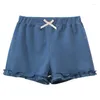 Shorts Summer Kids Elastic Waist Solid Color Girls Slievi Wtih Bow Short Beach Pants per biancheria intima per bambini 2-9y