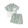 Set di abbigliamento Kupretty Baby Boy vestiti per bambini in lino estivo Blocco color bottone a manicotto Shorts 2t 3t 4t 5t set