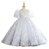 Blue White Princess Flower Girls Robes Luxury Ball Ball Perles Perls Lace 3d Floral Special Occasion pour les mariages Boube Robe Kids Pageant Robes de communion