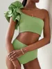 Fleur un bikini d'épaule Set Green Monokini Couleur solide Fashion Split Sweet Playa Mujer Salle de bain Exit sexy 2 Piece 2024