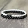 Bracelets de charme Noter 2pcs Men Bracelet Conjunto de pulseira de 4 mm de couro genuíno Homme 6mm Black Onyx Stone Braslet Combated Combating Combating Brazalete Gift Y240510