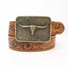 Riemen één pu lederen mode vintage cowboy riem koe head gesp gokkelkrullend gras patroon botanische embossing met jeans