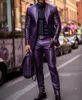 Erkek Blazer Pantolon 2pcs Set ince fit siyah yaka deri ceket erkek iş iş gündelik balo takım elbise moto tarzı 240508