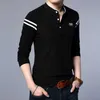 Heren Polos Mens Modieuze zomer met lange mouwen Polo T-shirt Casual katoen Ademend Top Stand Up Up Collar Koreaans comfortabel shirt Q240509