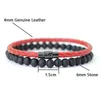 Bracelets de charme Noter 2pcs Men Bracelet Conjunto de pulseira de 4 mm de couro genuíno Homme 6mm Black Onyx Stone Braslet Combated Combating Combating Brazalete Gift Y240510