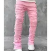 Новые мужские джинсы Мужские уставные разорванные разрушенные прямые джинсовые штаны Винтажные брюки хип -хоп уличная одежда