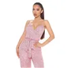 Damen zweisteuelhafte Hosen Sommerausschnitt enge Rolpper Hosenträger Jumpsuit 2021 Streetwear Solid Rückenless Active Wear Skinny Pailletten springen Dhrkj