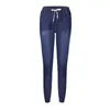 Calça jeans feminina calça de cordão feminina Casual Casual Up Straight Slim Troushers Elastic Hight Wight Plus Size S-5xl