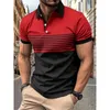 Men's Polos Mens Fashion Polo Shirt Stripe Contrast Printed T-shirt Summer Short sleeved Collar Advanced Breathable Fitness Top Q240509