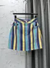 Skirts Cool Contrast Color Rainbow Striped Denim Skirt Women High Waist Hip A- Line Mini Girls Faldas 2024 Summer