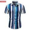 Camisas casuais masculinas Fgkks 2024 camisa listrada de marca para homens magro algodão respirável manga curta de alta qualidade design masculino macho