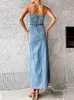 Vestidos casuais básicos Taruxy Slit Slit Denim Bodycon Dress para mulheres maxi maxi vestidos femininos strt strtwear strtwear mulher outono 2023 novo y240509