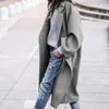 Jaqueta simples de windbreaker para mulheres 2024 Moda coreana outono inverno térmico lapela lã Trench coul de tamanho grande sobretudo solto