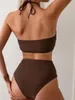 Moda de banho feminina Sexy Halter Pleate Bikini Conjunto 2024 Push Up Crop Top com maiô de maiô de altura de maiô de verão