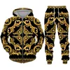 Luxury Golden Pattern 3D Print Mens Zipper Tracksuit Set Casual HoodiePants 2pcs Sethirt surdimension