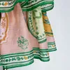 Linen patchwork ramie printed flower backless dress