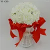 Fleurs décoratives Fabriqué à la main Bouquet de mariage blanc à la main Bouquet de soie rouge Crystal Bridal Rhinestone Supplies Rose Flower Wholesale