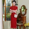 Ethnic Clothing Yourqipao Cheongsam 2024 Women Chinese Red Dress Wedding Toast Qipao Long Enegagement Evening