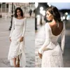 Vintage koronkowe sukienki A-line boho długie rękawy Niski back skromne suknie ślubne proste bohemian plażowe suknia ślubna 41 0510