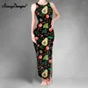 Party Dresses NoisyDesign Women bodycon 2 splits klänning kawaii avokado blommor mönster lång sommar ärmlös nattklubb ropa mujer verano