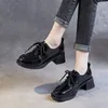 Dress Shoes 2024 Spring And Autumn British Style Coarse Heel High Lacing Top Layer Cow Lacquer Leather Versatile Women's Singles