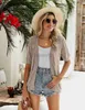 Kvinnors T-shirt Tees Kvinnor Short Sleeved 2024 Summer Crochet Short Cardigan V-ringknapp Kort Topp Sjaltröja Plus Size Tops