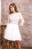 Kort een lijn Homecoming Jewel Neck Appliques Mini Bridal Troags Plus Size Illusion Tule Tail Feestjurken V68 0510