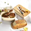 Set di stoviglie da 1 pc pane box pranzo bento con coperchio tagliente in legno contenitore portatile sandwich in acciaio in acciaio da campeggio