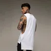 Tanques masculinos tops de moda casual tanque de moda de ginástica treino de algodão camisa sleveless roupas de verão masculino extenso singlet hip hop colete t240508