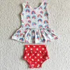 Clothing Sets Fashion Blue White Star Red Gauze Lace Sleeveless Briefs Bummies Suit Wholesale Boutique Children Clothes RTS