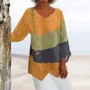 Femmes Blouses Femmes Vintage Couleur Contraste Art Imprimé chemise lâche confortable Blouse de banlieue décontractée