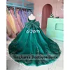 Hunter Green 2024 Princess Quinceanera -jurken met boogbaljurk Gerolde bloemen Appliques Kristallen Zoet 16 Dress Vestidos