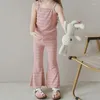 Ensembles de vêtements 2024 Baby Girls Suit Suit Ice Ice Silk Thin Children's Stripe's Striped Camisole Bell Pant