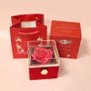 Wrap regalo 2024 San Valentino Giorno rotante eterno scatola di rose con anello acrilico Collana di fiori conservato per regali per la fidanzata