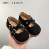 Sneakers Girls Corée Version Single Shoe 2024 Spring New Cross Princess Shoes Baby Girl Plux Leather Soft Sole Velcro Small H240510