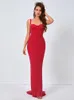 Casual Dresses Luxury Women's Evening 2024 Elegant Brown Red Sleeveless Bodycon Beading Glitter Maxi Long Celebrity Party Guest Gowns