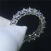 Vecalon Women Wedding Połączenia Pierścień 925 Srebrna Princess Cut 4 mm Diamond CZ Pierścionki zaręczynowe dla kobiet biżuteria na palce 236V