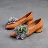 Casual Shoes GKTINOO 2024 Vintage Women Pumps Comfortable Genuine Leather High Heel Pointed Toe Thick Mother