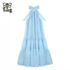 Casual jurken tingfly dames zomer mode solide kleur chic bowknot decor een lijn midi long jurk bohemian sundresses streetwear