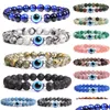 Beaded Strand 8Mm Natural Stone Evil Eye Bracelet Handmade Hematite Tiger Elastic Crystal Bracelets Women Men Reiki Jewelry Dhgarden Dhnlb