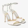 Sommardesigner Sandaler Kvinnor Skor Luxury Saeda Sandal Ankle Straps With Crystal Embelling Open Toes Stiletto Heel EU35-43 med Box Wedding