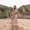 Teelynn blommor tryck smock frock bad bikini täcker kvinnor vintage strand boho överdimensionerad sommarlånga klänning chiffon mantel vestidos 240423