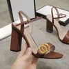 15A 2024 Classic High Heeled Sandals Party 100% Leather Women Dance Shoe Designer Sexiga klackar 10 cm Suede Lady Metal Belt Buckle Thick Heel Woman Shoes Stor storlek 35-41