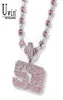 Uwin Pink Baguette Letters Custom Name Necklace Pendant With Heart Tennis Chain or baguetter chain Iced Out Personalized Jewelry 21087421